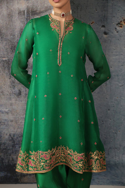 Zar:Rang Green Short Pheran Kurta Set