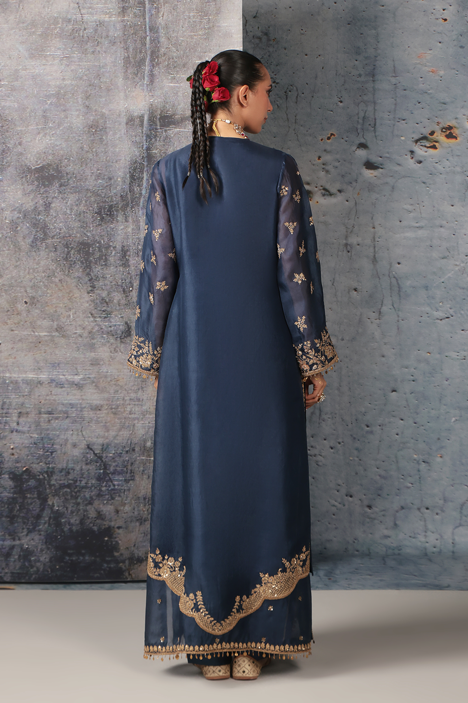 Zar:Rang Blue Long Jaal Kurta Set