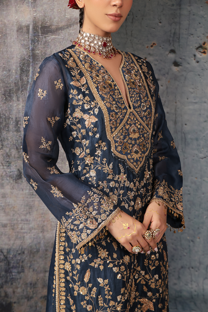Zar:Rang Blue Long Jaal Kurta Set