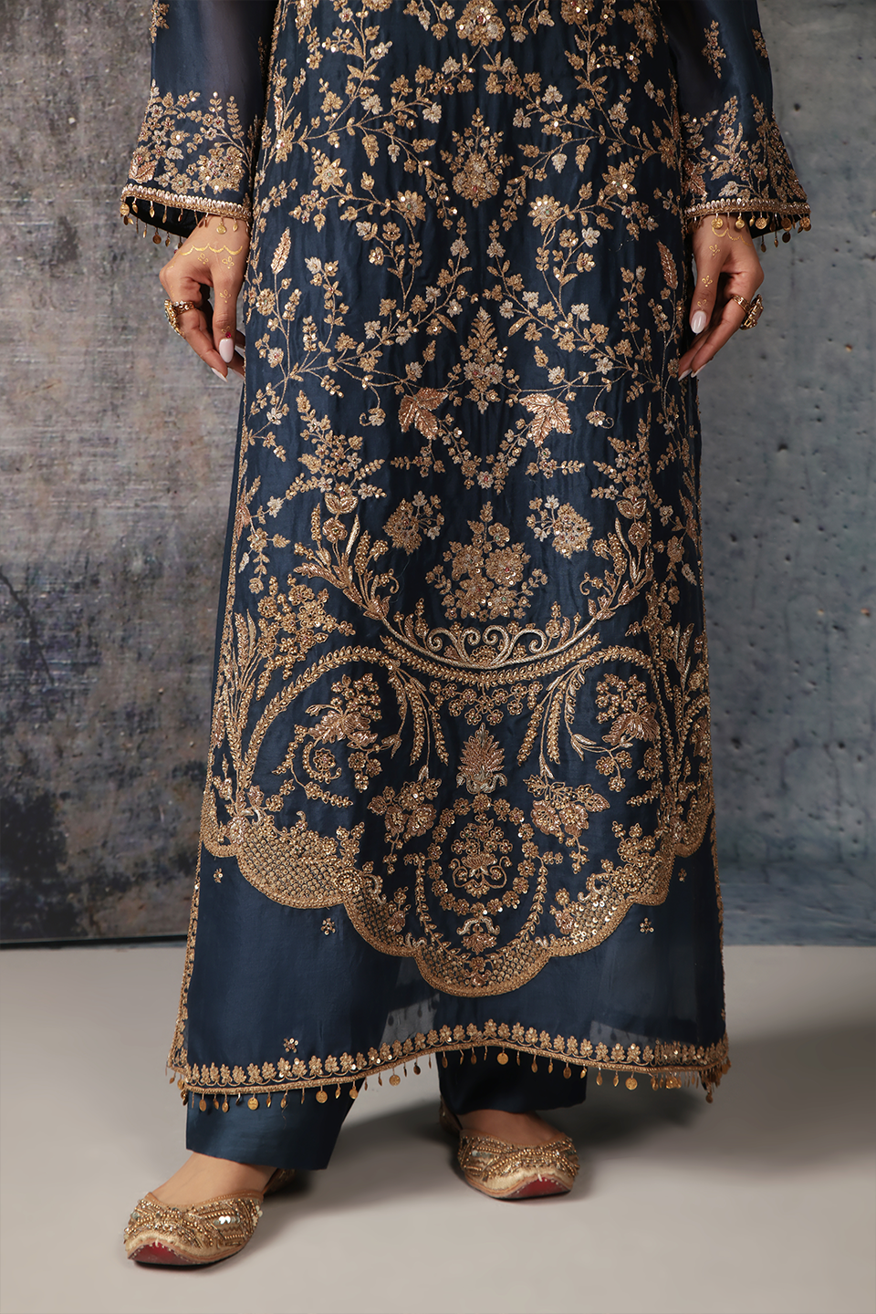 Zar:Rang Blue Long Jaal Kurta Set