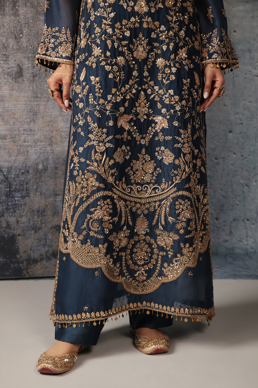 Zar:Rang Blue Long Jaal Kurta Set