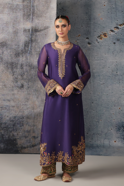 Zar:Rang Purple Straight Long Kurta Set