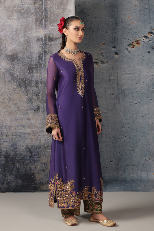 Zar:Rang Purple Straight Long Kurta Set