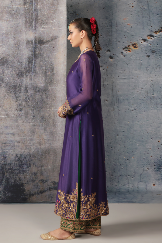 Zar:Rang Purple Straight Long Kurta Set
