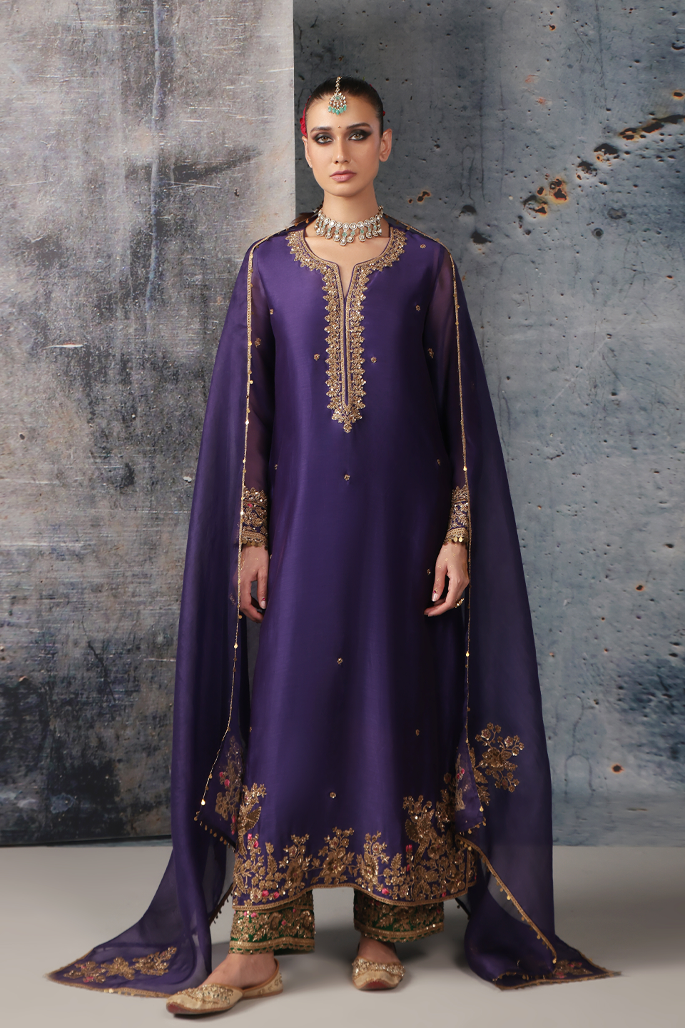 Zar:Rang Purple Straight Long Kurta Set