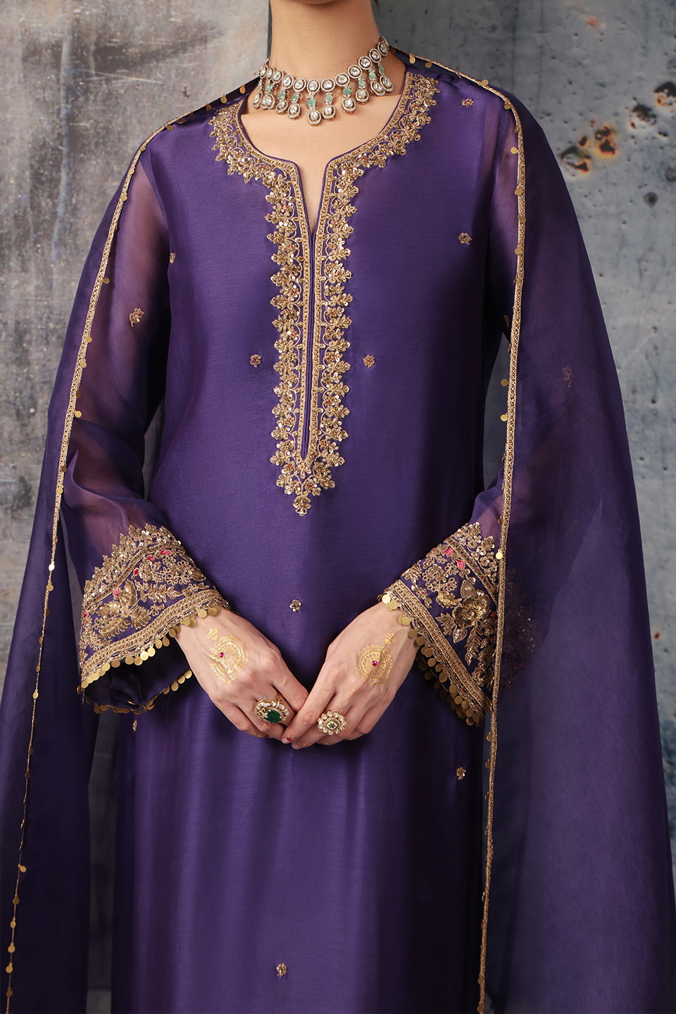 Zar:Rang Purple Straight Long Kurta Set