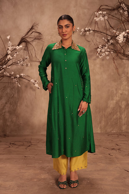 Nazakat Green Collar Kurta Set