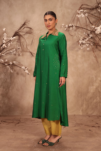 Nazakat Green Collar Kurta Set
