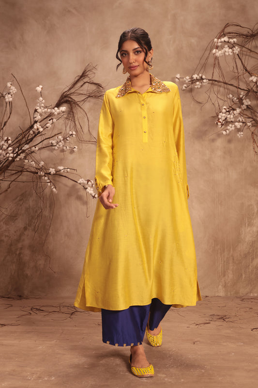 Nazakat Yellow Collar Kurta Set