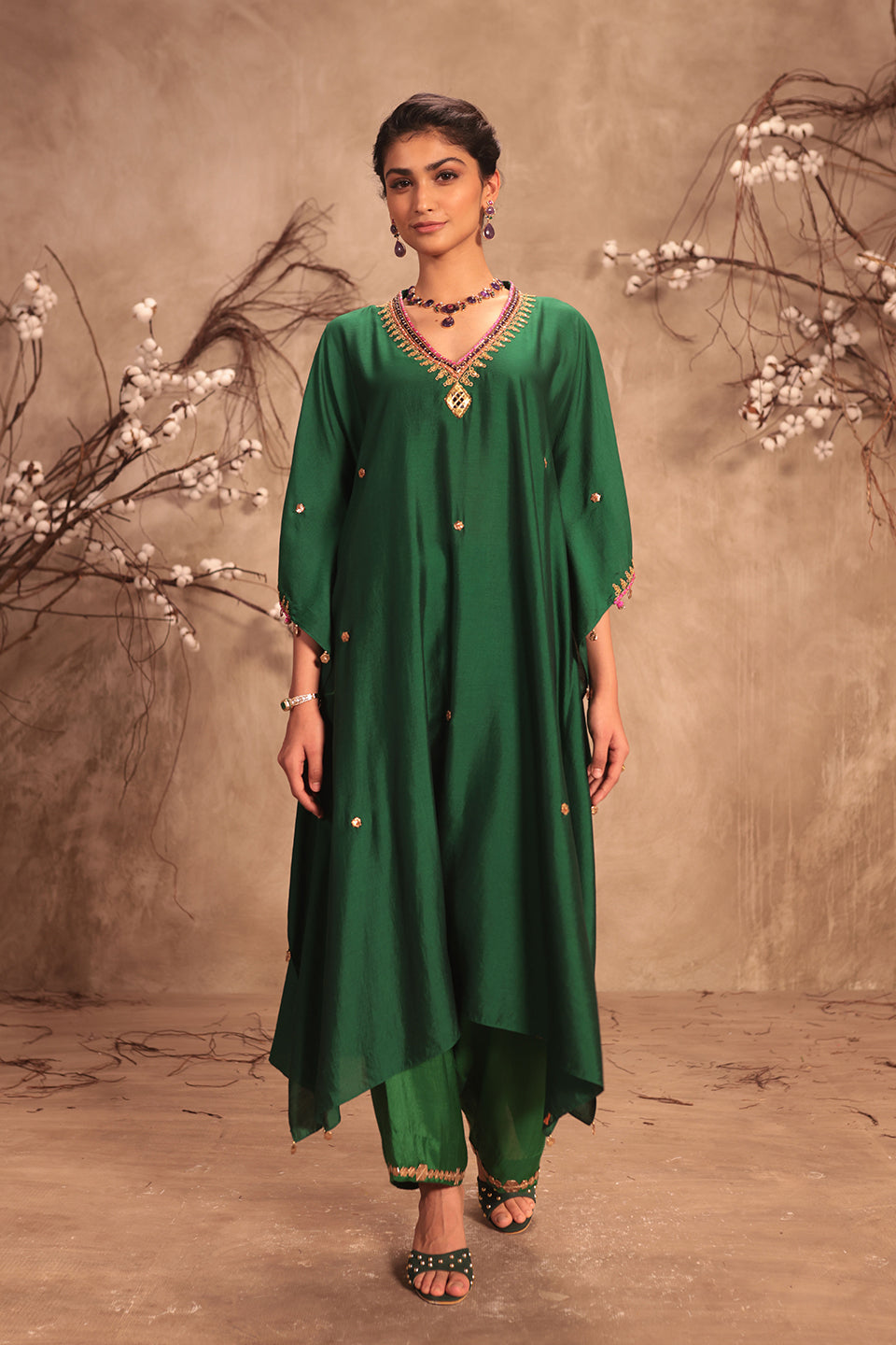Nazakat Green Kaftan Set