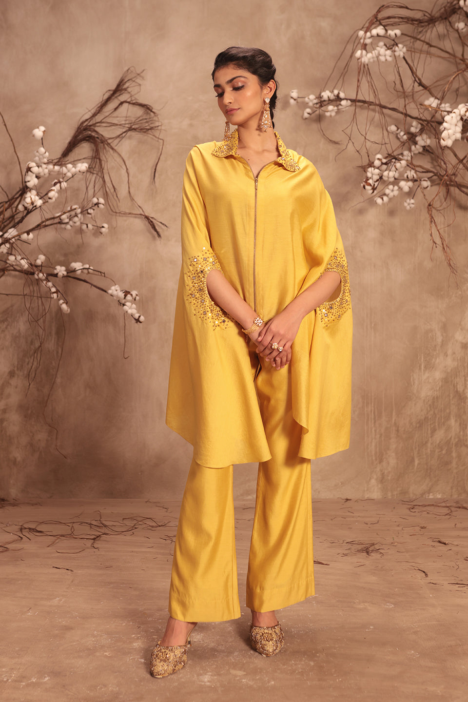 Nazakat  Dark Yellow Cape Set