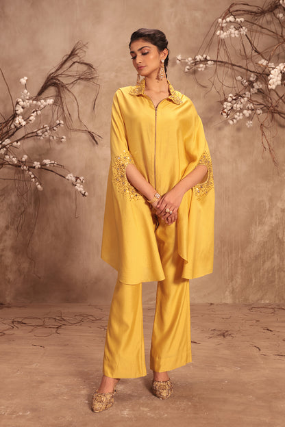 Nazakat  Dark Yellow Cape Set