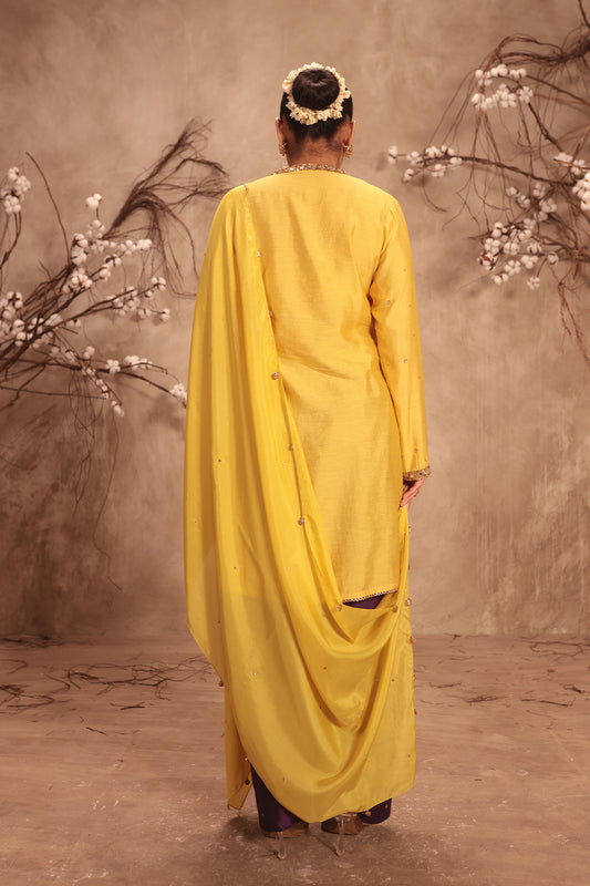 Nazakat  Yellow Jaal Kurta Set