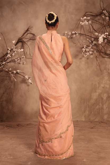 Nazakat Light Pink Choker Neck Scallop Saree Set