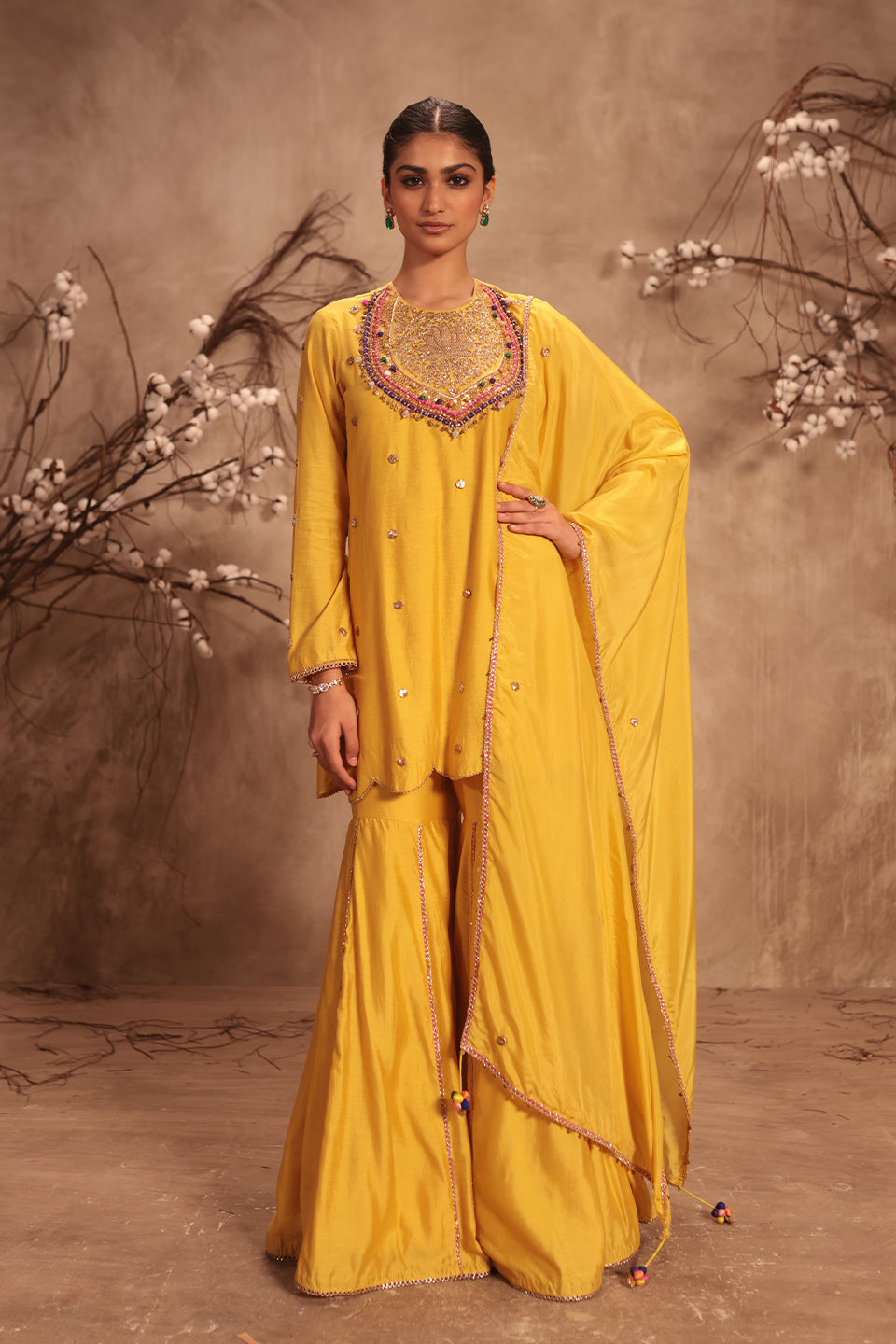 Nazakat Yellow Lotus Yoke Sharara Set