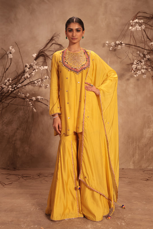 Nazakat Yellow Lotus Yoke Sharara Set