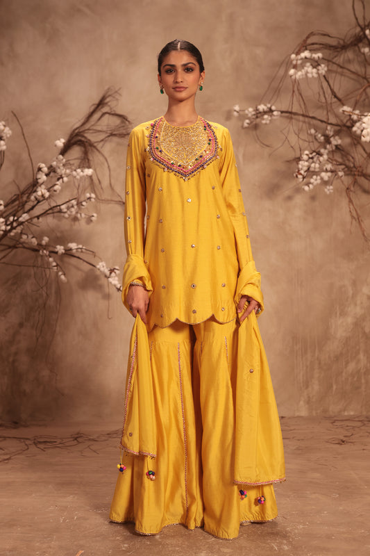 Nazakat Yellow Lotus Yoke Sharara Set