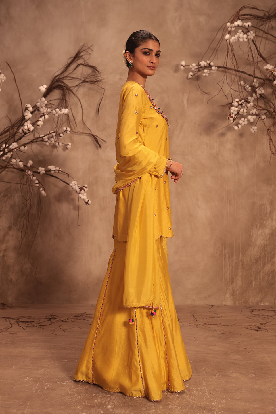 Nazakat Yellow Lotus Yoke Sharara Set