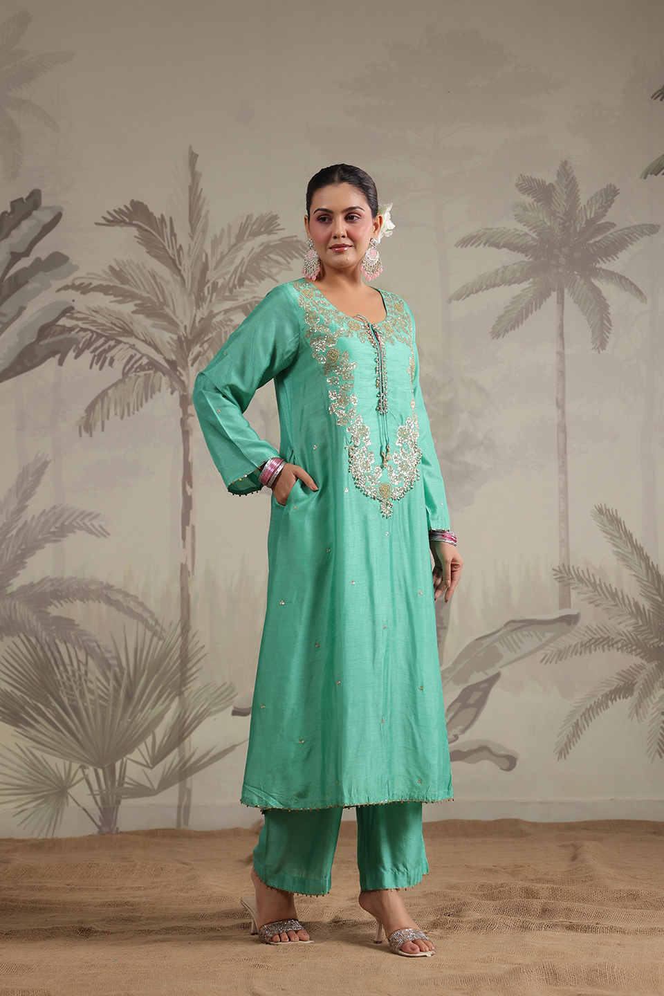 Roselyn Neck Embroidered Kurta Set