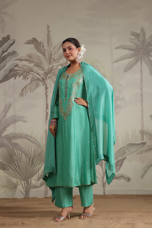 Roselyn Neck Embroidered Kurta Set