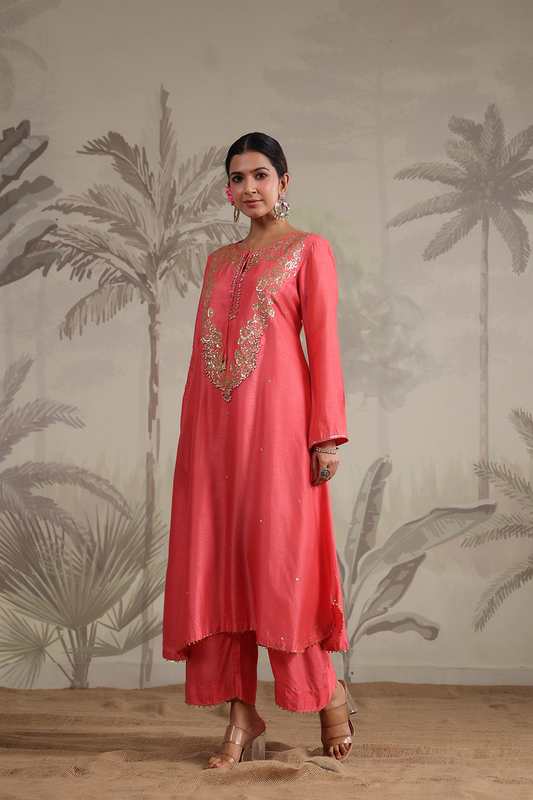 Roselyn Neck Embroidered Kurta Set