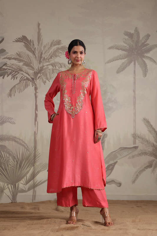 Roselyn Neck Embroidered Kurta Set
