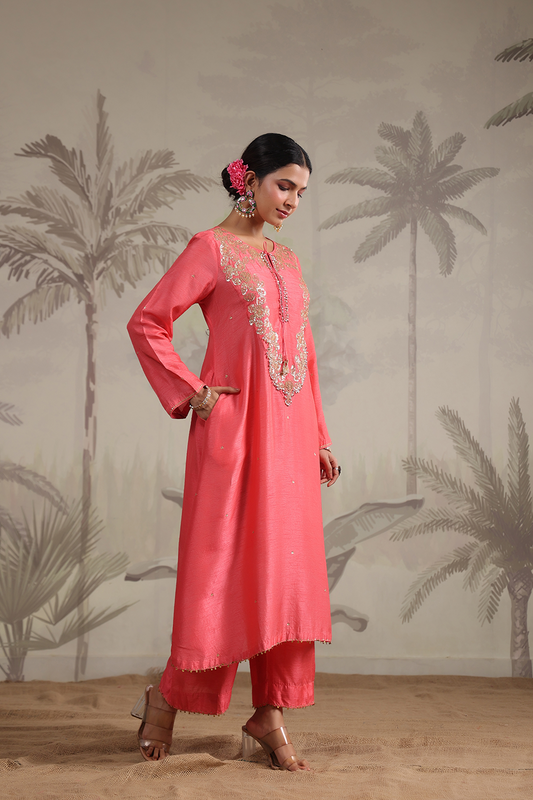Roselyn Neck Embroidered Kurta Set