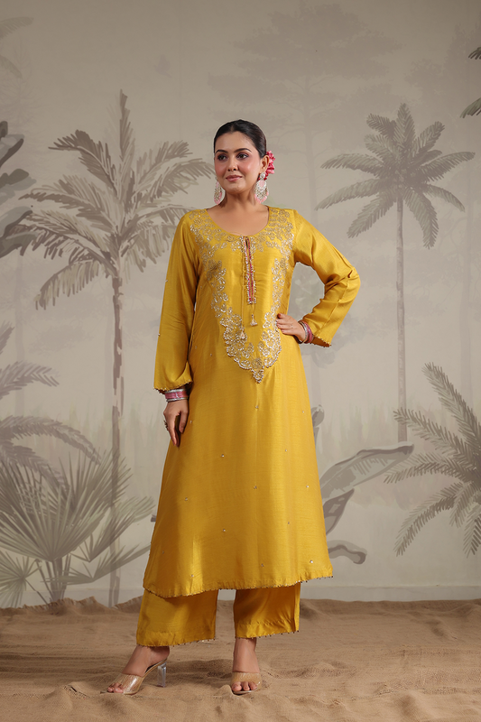 Roselyn Neck Embroidered Kurta Set