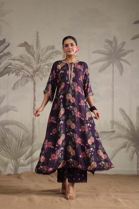 Vintage Rose Long Kurta With Dupatta