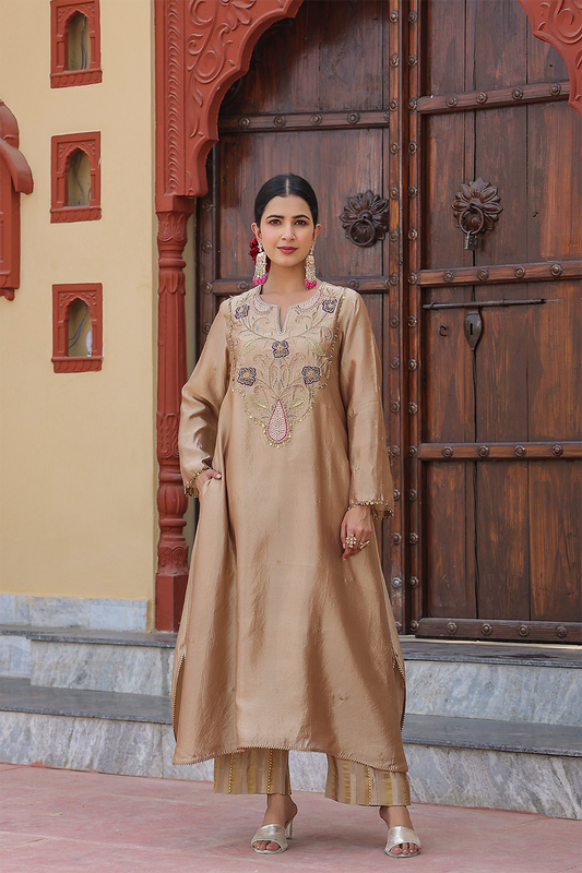 Cheent Embroidered Long Yoke Style Kurta Set