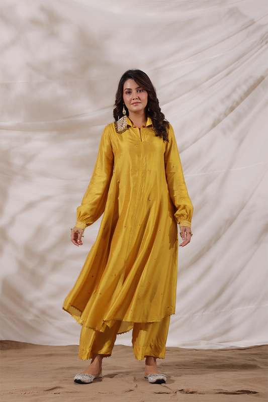 Pankh Shirt Style Embroidered Kurta Set