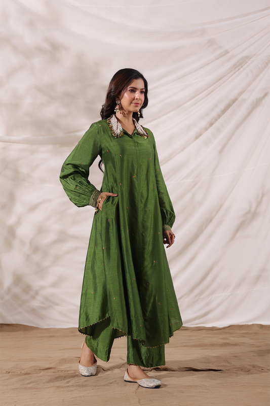 Pankh Shirt Style Embroidered Kurta Set