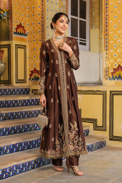 Ahista Brown Jacket Anarkali Set