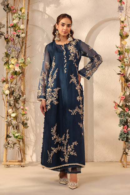 Vaayu Dark Blue Jaal Straight kurta Set