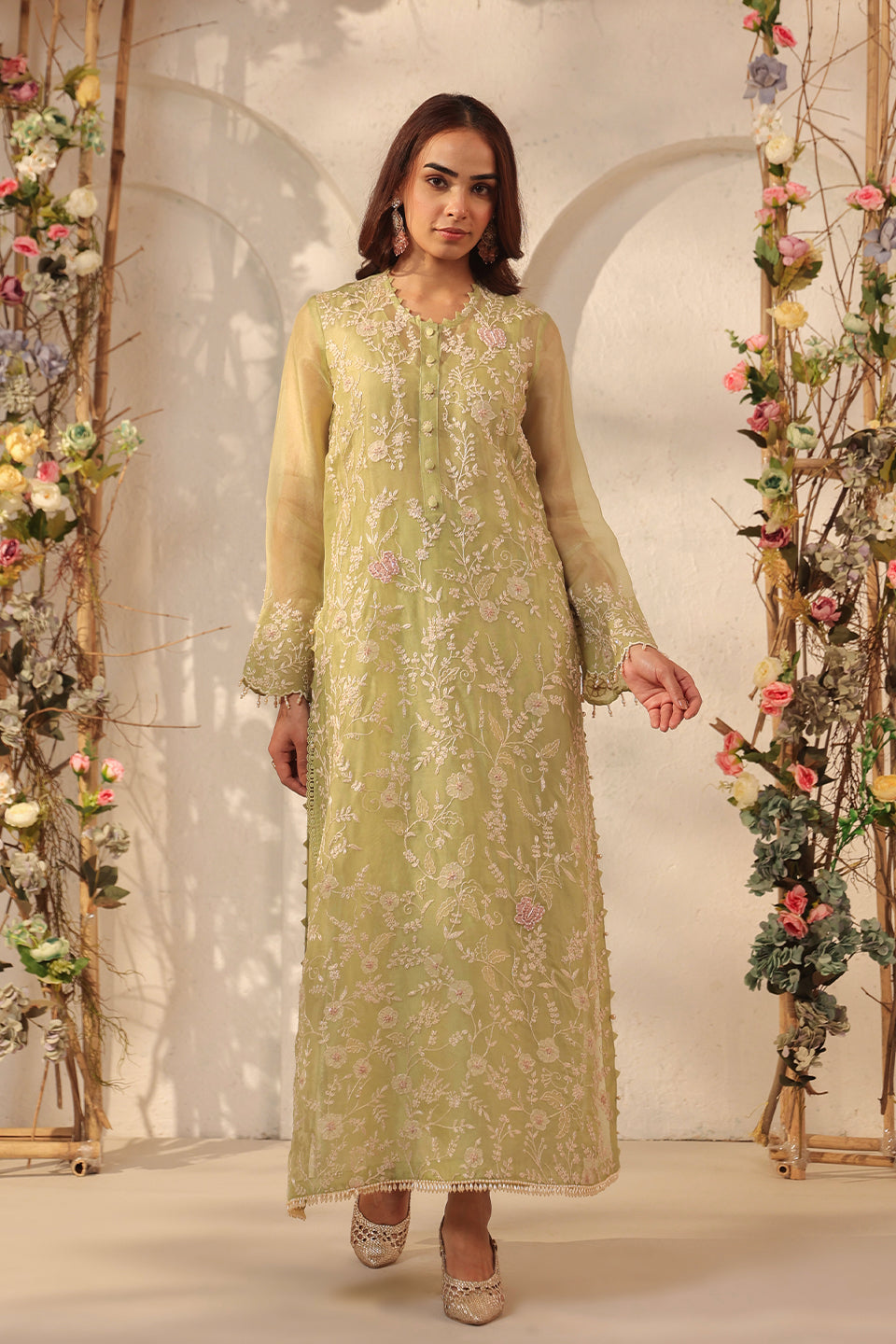 Vaayu Green Heavy Jaal Kurta Set