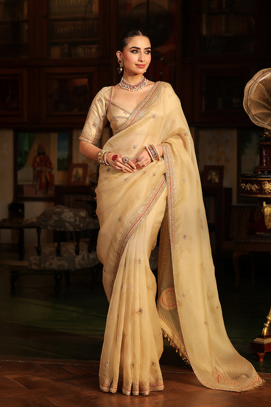 Ahista Ivory Patti Buta Saree Set