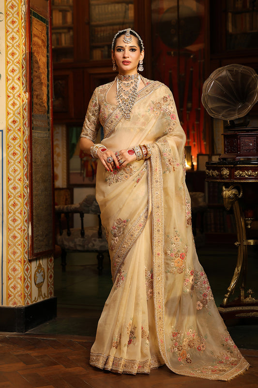 Ahista Ivory Mayur Applique Saree Set