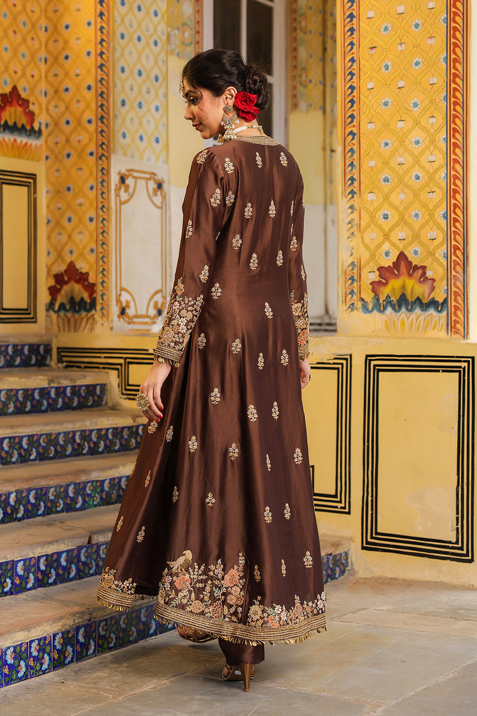 Ahista Brown Jacket Anarkali Set