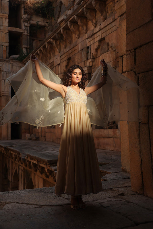 Vaayu Ivory Sleeveless Kalidar Set