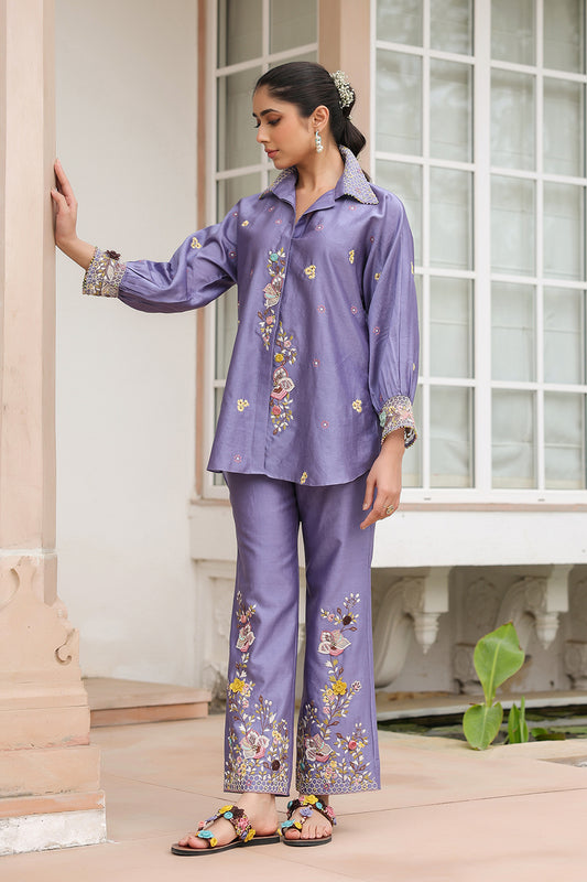 Gulzar Lilac Collar Co-ord Set