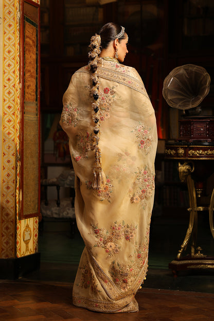 Ahista Ivory Mayur Applique Saree Set