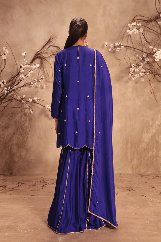 Nazakat Indigo Lotus Yoke Sharara Set