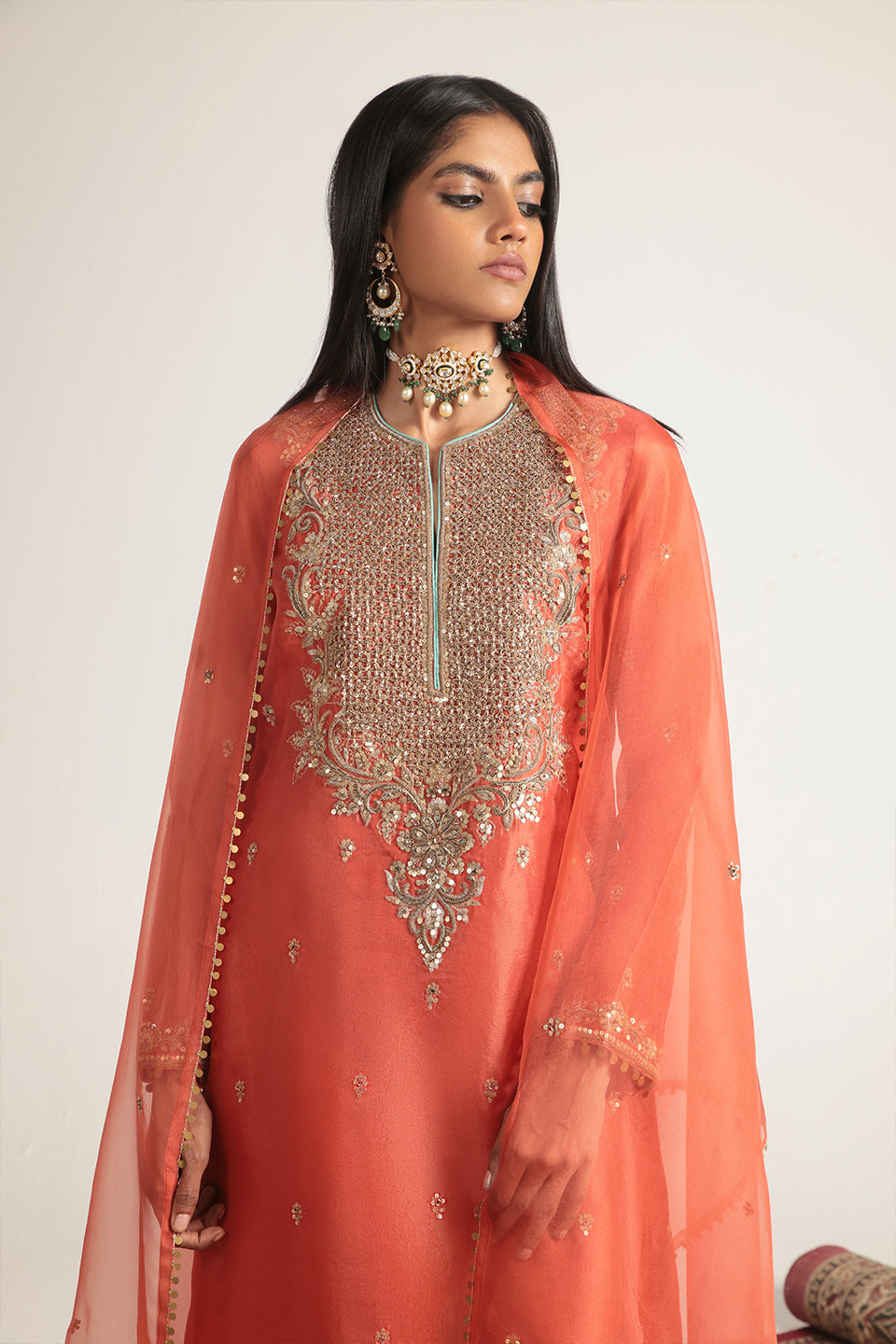 Zar:Rang Orange Long Kurta Set