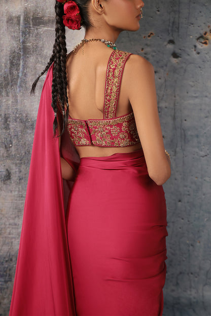 Zar:Rang Maroon Heavy Fringe Saree Set