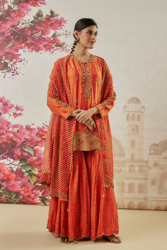 Riwayat Orange Printed Sharara set
