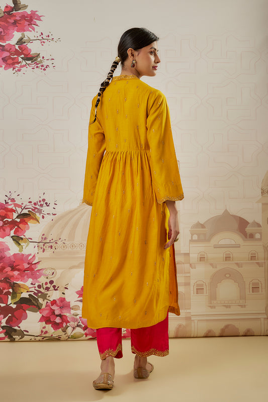 Riwayat Yellow Overlap Frockstyle Kurta Set