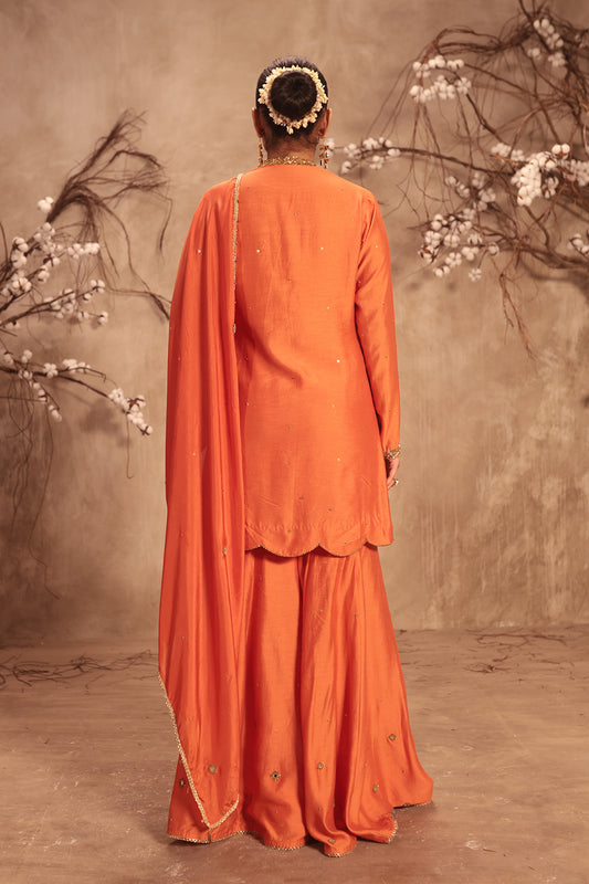 Nazakat Orange Mirror Work Sharara Set