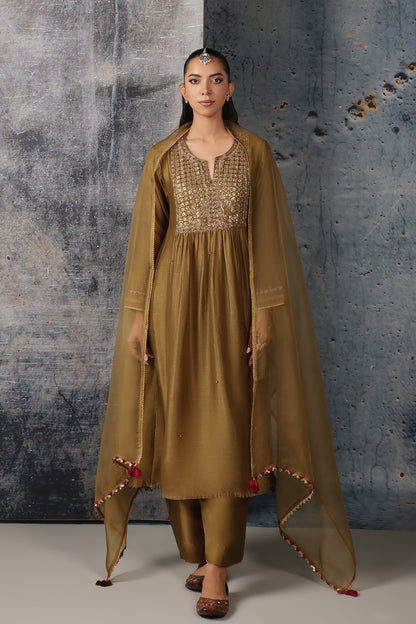 Mehrang Olive Green Frockstyle Kurta Set