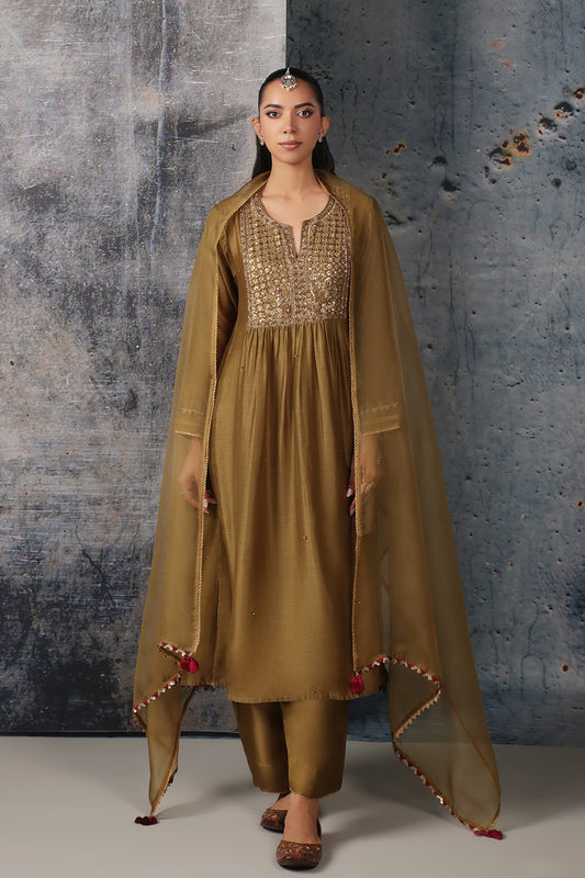 Mehrang Olive Green Frockstyle Kurta Set