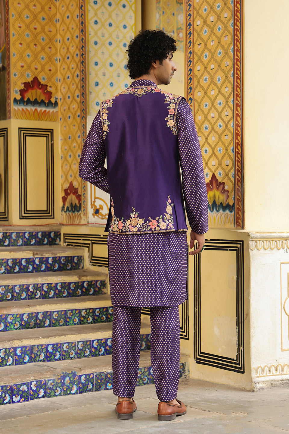 Ahista Purple Mayur Applique Bandi Kurta Set